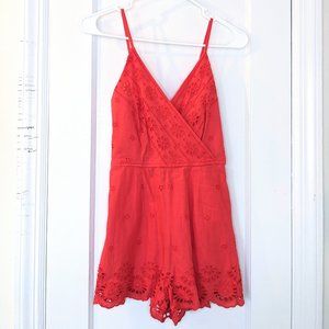 Japna 100% Cotton Eyelet Lace Wrap Style Romper with Back Ruching